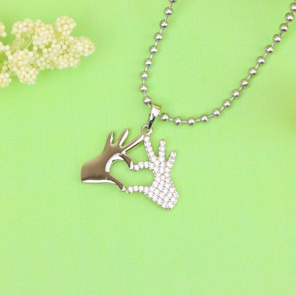 "Silver Heart Hands Pendant in Gold Plated Brass with Crystal Detail, XPPT1728 - Picture 11 of 13